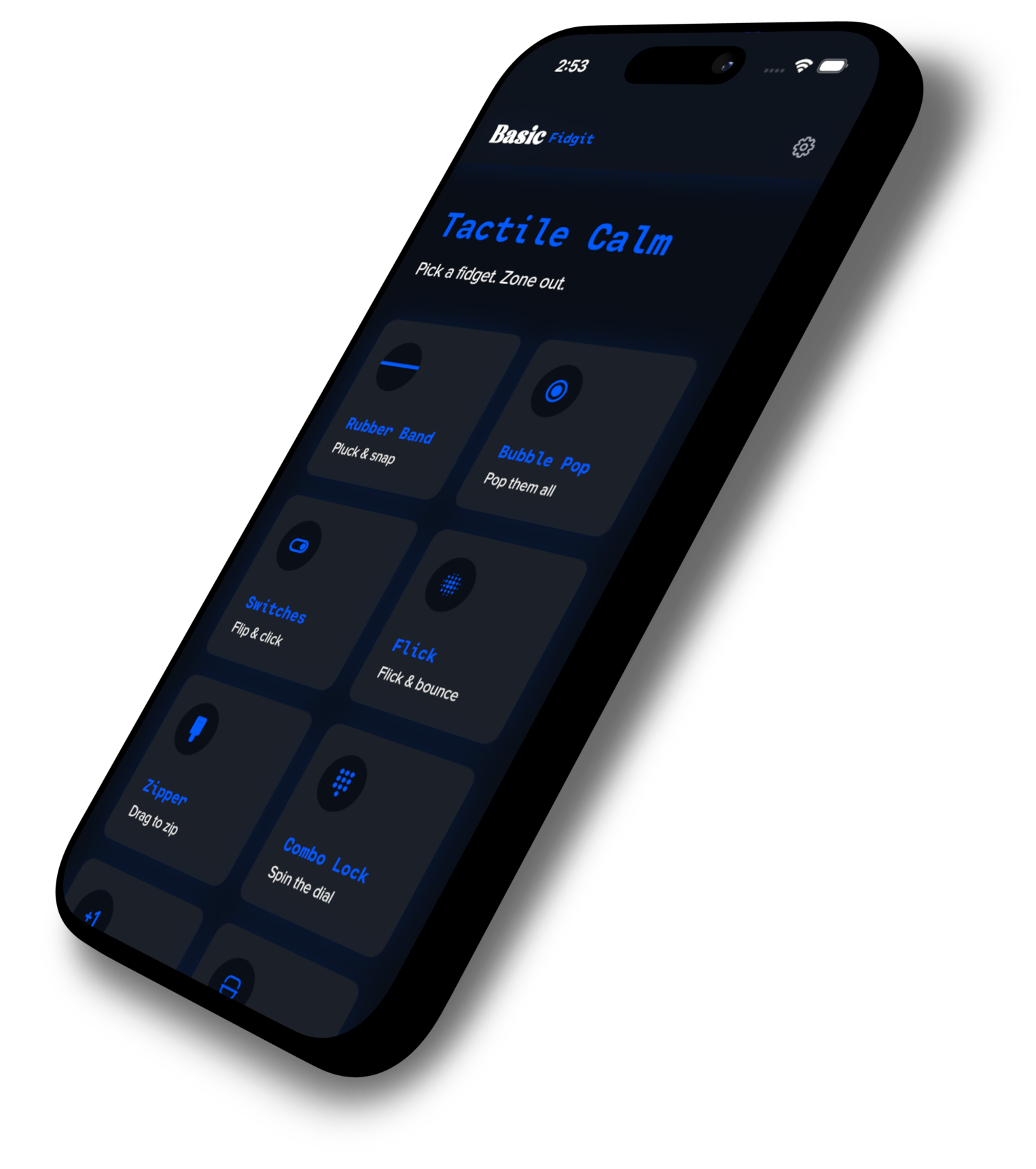 Basic Fidgit app showing fidget toy collection